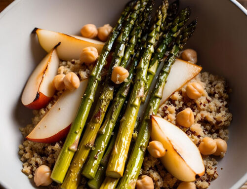 Spring on a Plate: Roasted Asparagus and Pear Salad with Quinoa and Chickpeas